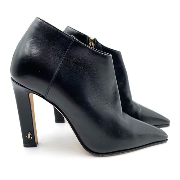 Jimmy Choo Merche Booties Black Soft Leather Low-Cut Square Toe Heels Sz 37 / 7 - Picture 1 of 11